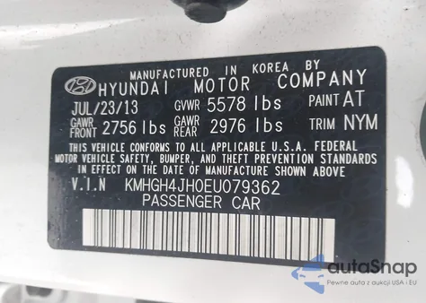 2014 Hyundai Equus Ultimate z USA, uszkodzony, nr VIN KMHGH4JH0EU079362